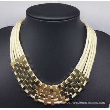 Six Roll Cord with Big Alloy Fitting Gold Plating Necklace (XJW13750)